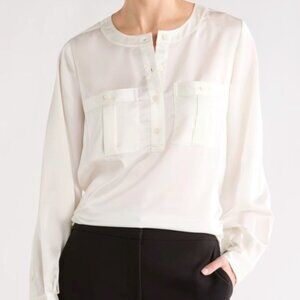 FRAME The Henley Neck Long Sleeve Silk Blouse Cream Size S NWT